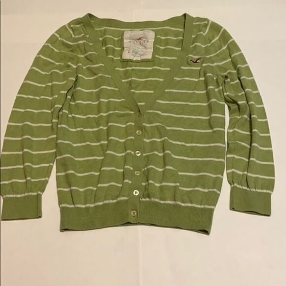Hollister green white stripe sweater large - Picture 1 of 4